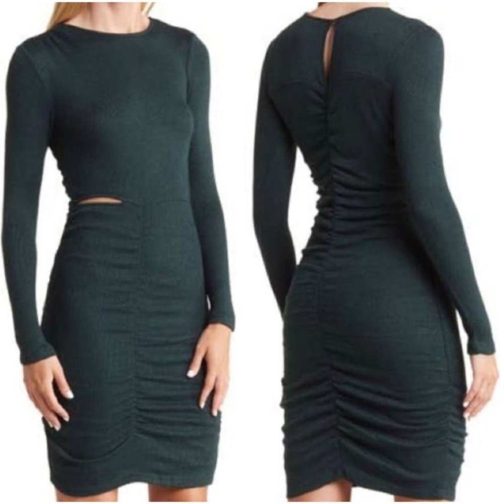 NEW Walter Baker Gloriana Knitted Bodycon Dress Hunter Green Ruched Size M